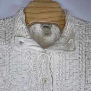 L.L.‎ Bean Women's Heavyweight Cotton Cableknit Fisherman Sweater Cardigan Sz Lg